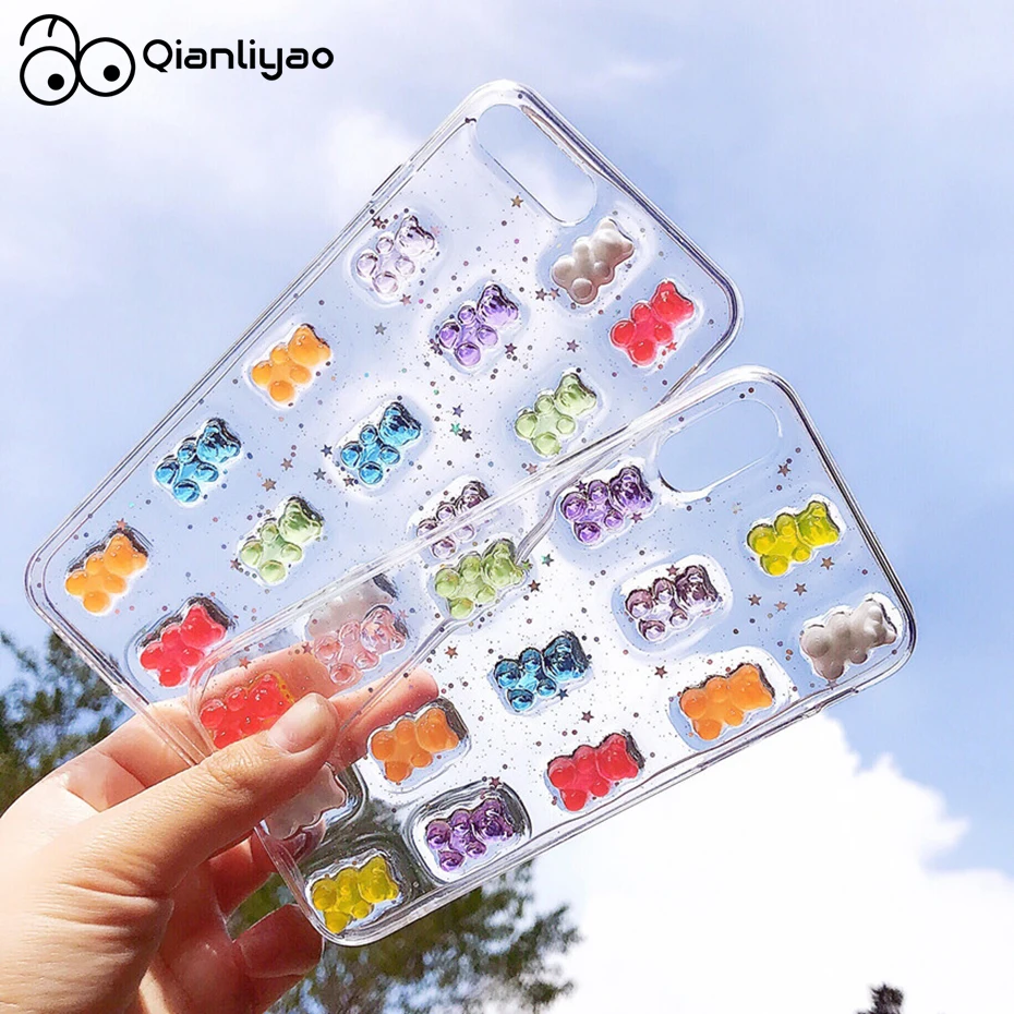 Qianliyao Leuke 3D Snoep Kleuren Beer Telefoon Case Voor Iphone X Xs Max Xr 8 7 6 6S Plus 11 12 Pro Max Se 2020 Glitter Soft Cover|Telefoonbumper| - AliExpress