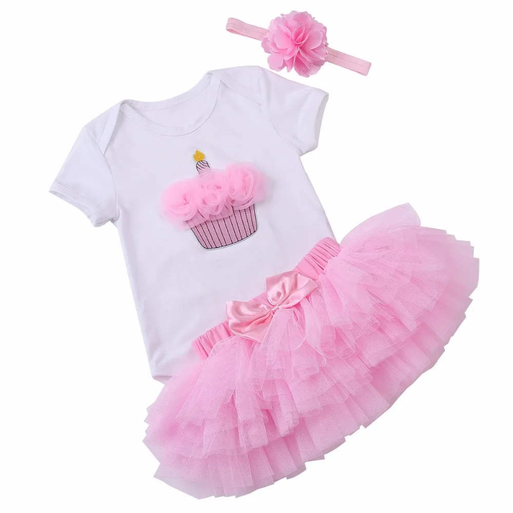 

1st Birthday Newborn Baby Girls Clothes Kids Summer Casual Roupa De Bebe Clothes+Baby Cake Tutu Dress+Headband 3PCS Set Outfits