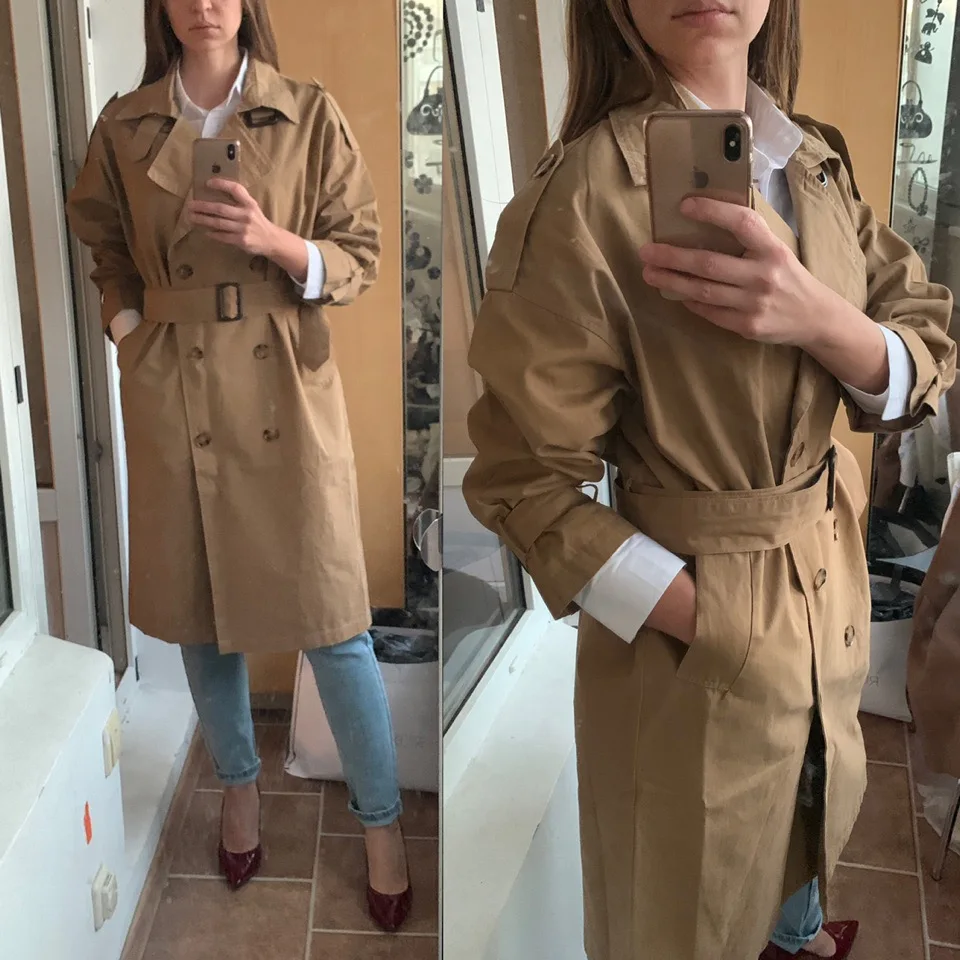 

2019 Autumn New Women's Casual trench coat oversize Double Breasted Vintage Washed Outwear Loose Clothing
