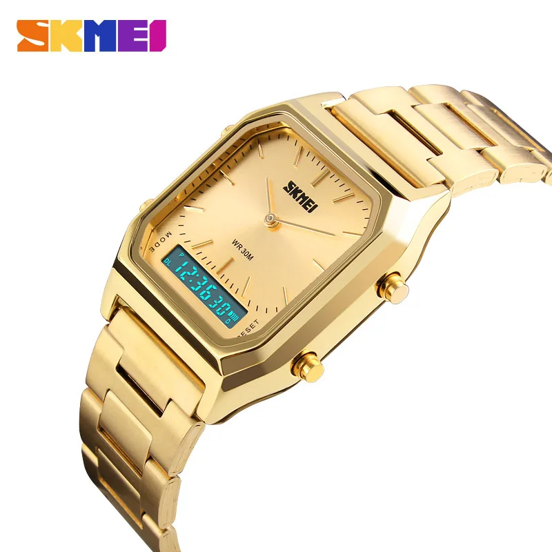 

Wristwatches Men Fashion Casual SKMEI Dual Display Watch Stainless Steel Strap 30M Water Resistant Sports Watches 1220