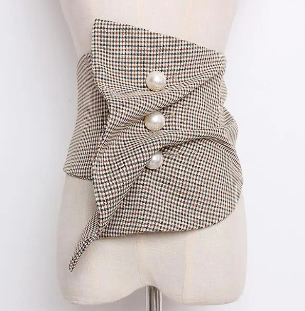 

Women's runway fashion wide checked Cummerbunds female vintage Dress Corsets Waistband Belts decoration wide belt R1901