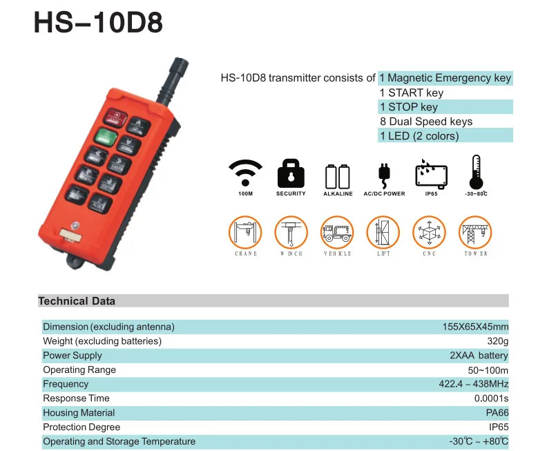 Новые поступления кран промышленные дистанционное управление HS-10D8 беспроводной передатчик кнопочный переключатель Китай