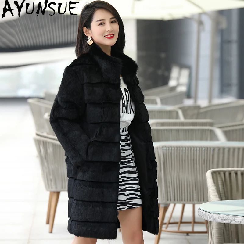 

AYUNSUE Real Rabbit Fur Coat Winter Jacket Women Clothes 2019 Luxury Fur Korean Jackets Long Coat Female Vintage Overcoat MY3598