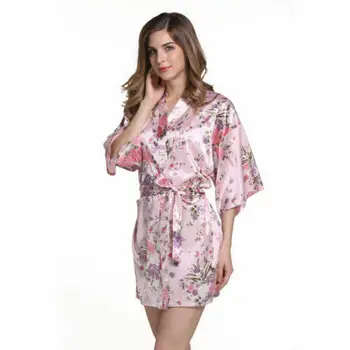 

Womens Silk Satin Floral Sleepwear 2019 New Ladies Sexy Sakura Floral Bride Robe Morning Dressing Nightwear Bathrobe