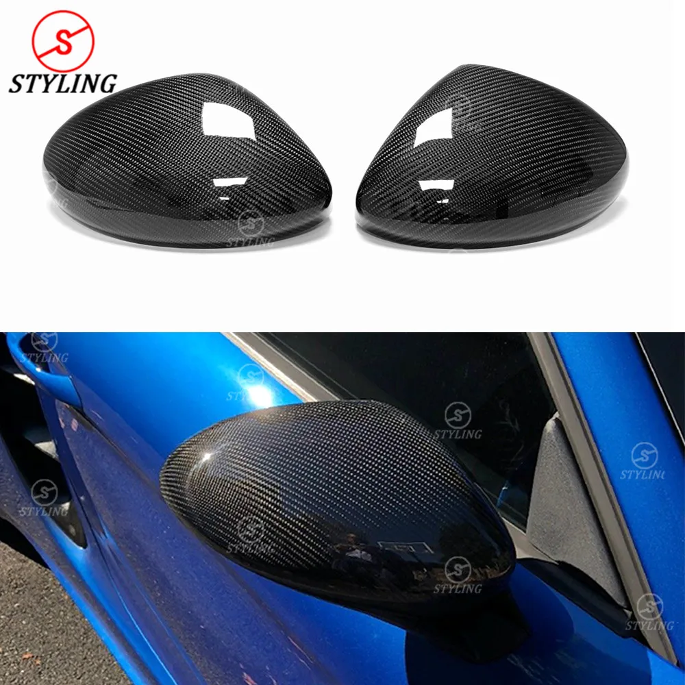 For Porsche 718 Carbon Fiber Rear Side View Mirror Cover Gloss Black