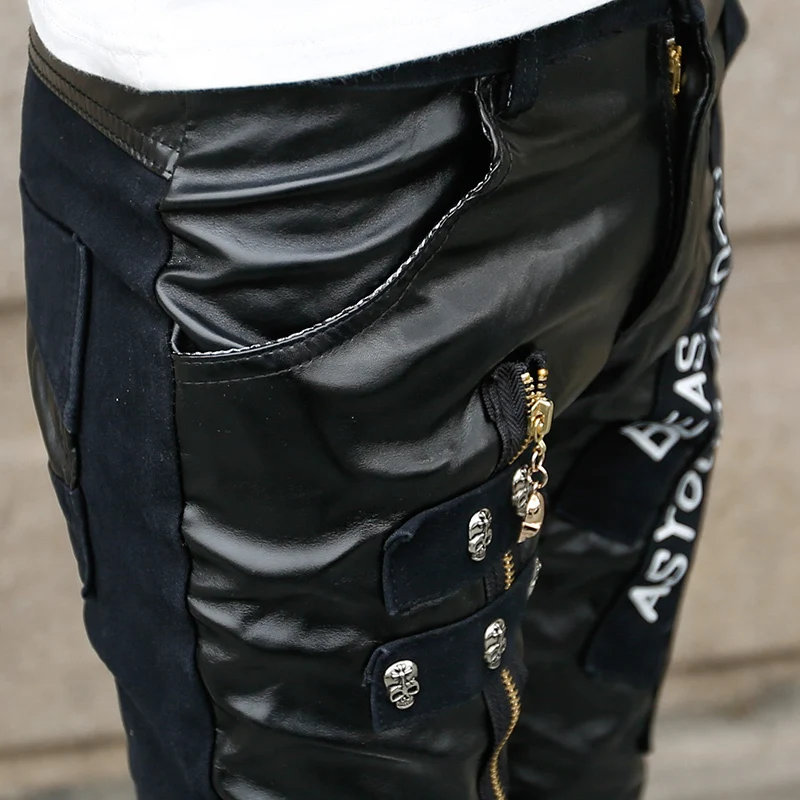 Slim Leather jogger Male Cool Pants 