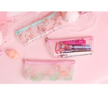 

12pcs Korea Clear Pink Panther flamingo Zipper PVC Pen Study Material Storage Case Bag Birthday Gifts Party Takeaways Favor