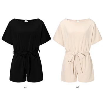 

Summer Beach Romper Solid Playsuit 2019 Fashion Women Belted Office Overalls Casual Short Sleeve Jumpsuit