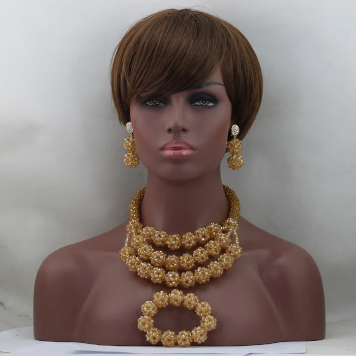 2016 Fashion African Handmade Jewelry Set Gold Crystal Balls Nigerian