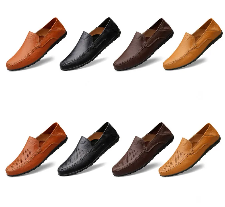 Мужская повседневная обувь из натуральной кожи; люксовый бренд; коллекция года; мужские лоферы; мокасины; дышащая обувь без шнуровки; Цвет Черный; обувь для вождения; большие размеры 37-47