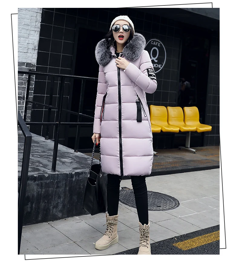 Зимняя куртка Для женщин Мода ватник с капюшоном меховой воротник пальто Длинная ветровка парка стеганая casaco feminino женский пиджак
