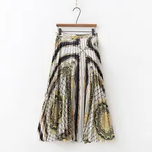 Женская модная юбка миди в стиле ретро с цепью, с принтом, faldas mujer, с боковой молнией, irregual hem, повседневные плиссированные юбки QUN256