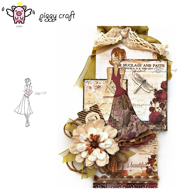 

Piggy Craft metal cutting dies cut die mold Short hair shy girl Scrapbook paper craft knife mould blade punch stencils die