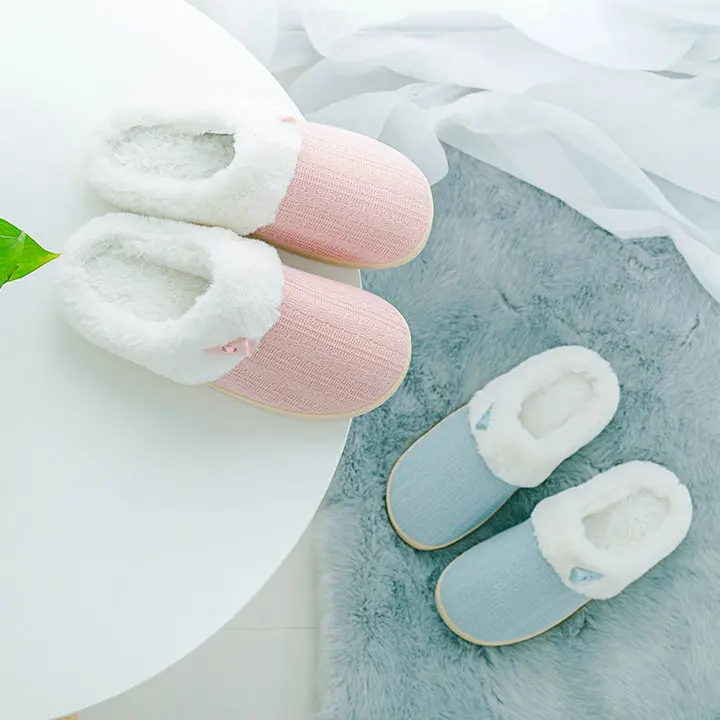 Unisex Comfort Knitted Cotton Slippers Washable Flat Closed Toe Ultra Lightweight Indoor Shoes TPR Non-slip Sole Slippers (14)