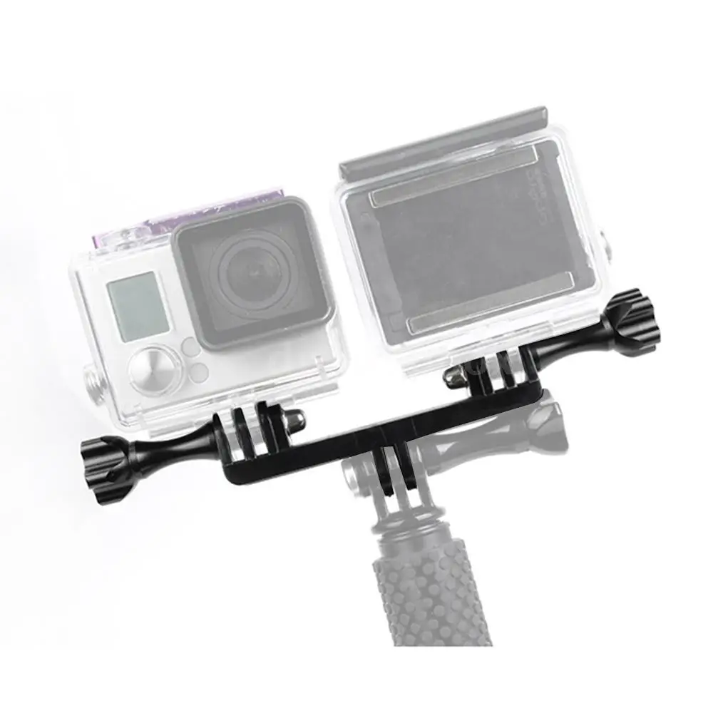 New Double Dual Bracket Tripod Holder Professional Sport Camera Handle with Screw Mount Adapter for Gopro Hero 6/5/4/3+/3/2/1
