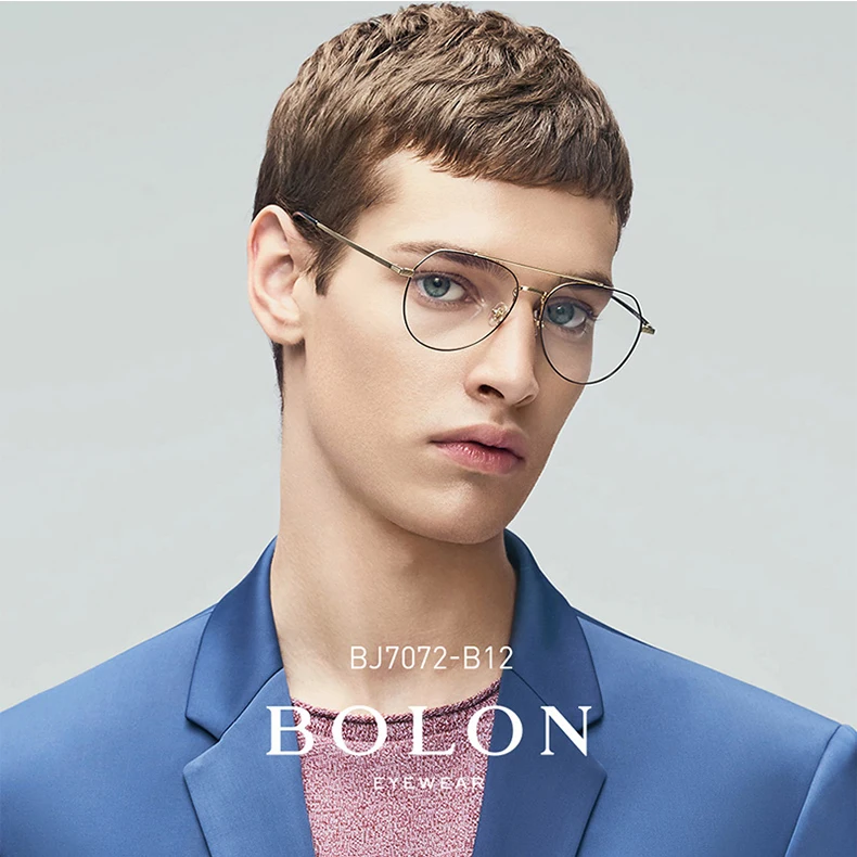 BOLON Double Bridge Eye Glasses Frame for Men Women, Aviation Spectacles Frames for Myopia Sunglasses with Diopters BJ7072