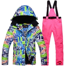 Высокое качество, лыжный костюм, жилет, лыжная куртка+ лыжные штаны, одежда, ветрозащитная, водонепроницаемая, женская зимняя теплая куртка