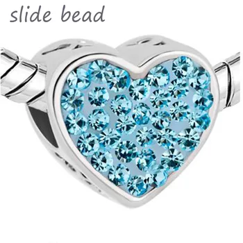 

Fit Pandora charm bracelets Mom Blue Crystal Heart For Beads Charms Bracelets beads for jewelry making