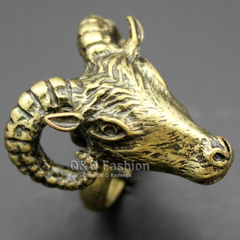 Античное оккультное байкерское кольцо с рожком коза Знак зодиака овца|ring body