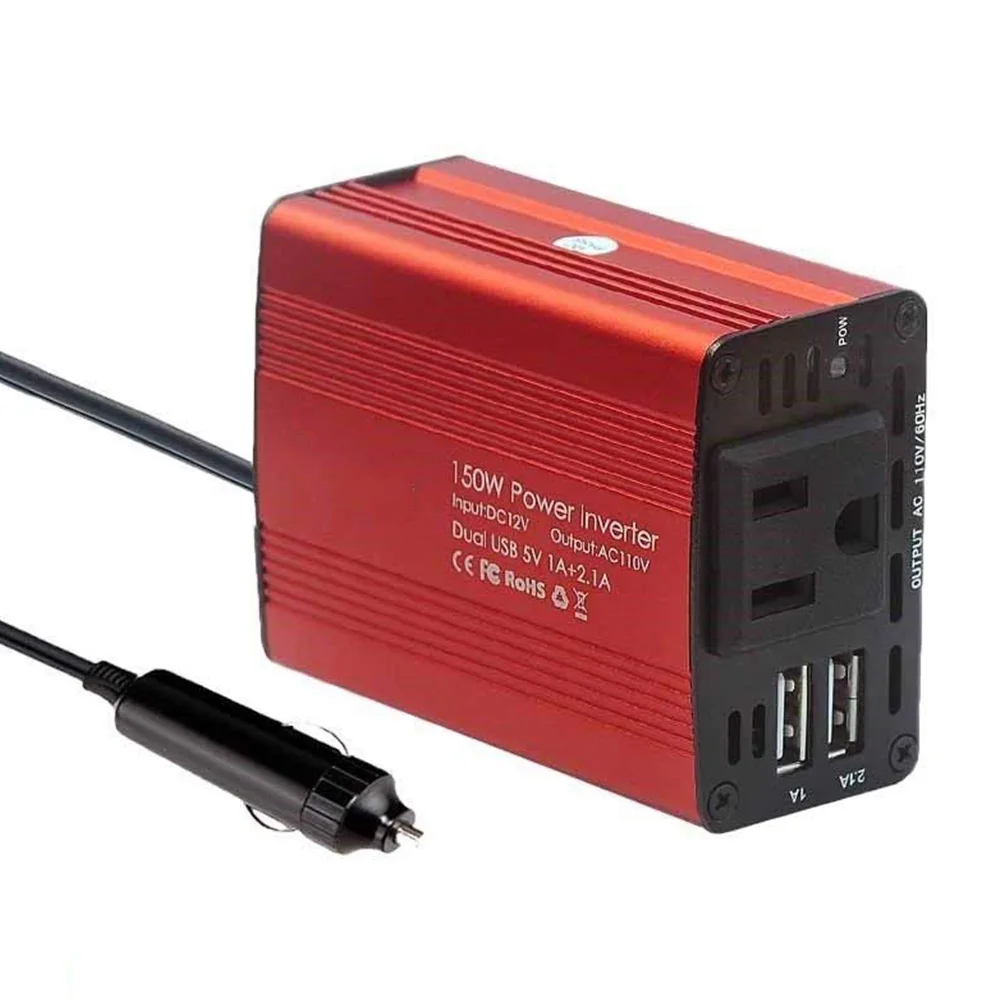 150W Power Inverter DC 12V to 110V AC Converter with 3.1A Dual USB Car Charger Black 