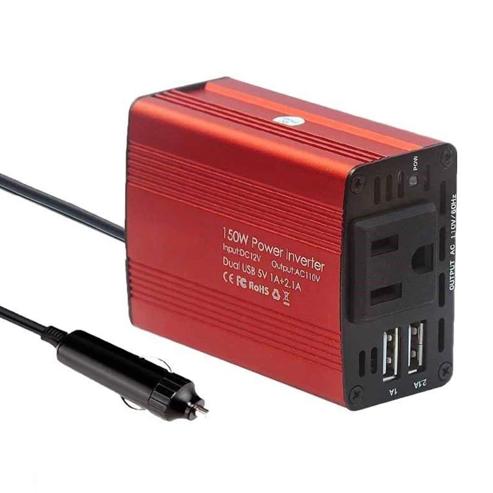 150W Car Power Inverter 12V DC to 110V AC Converter with 4.2A Dual USB Car Charger Adapter Modified Sine Wave Converter with AC Outlet for Car Black 
