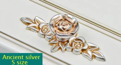 ancient silver S Винтажный Шкаф Тянет пасторальная Роза шаблон ручка шкаф комод ручки ящика декоративные ручки одно отверстие, S, M, L размер - Цвет: ancient silver S