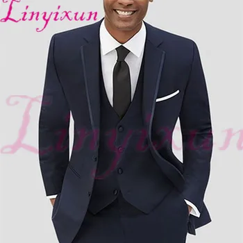 

Linyixun Latest Coat Pant Designs Navy Blue Formal Custom Groom Blazer suit Wedding Men Suits 3 Piece Slim Fit Terno Jacket+Vest