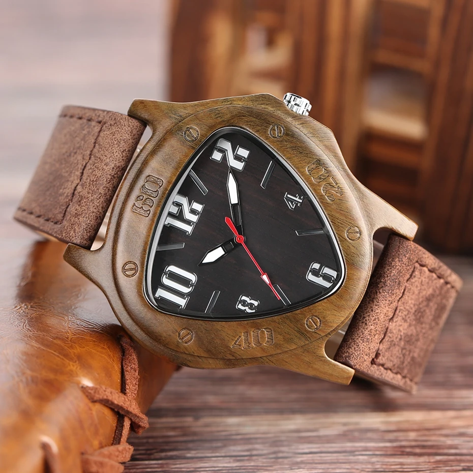2017 Luxury Noble Men Wooden Watch New Fashion Triangle Dial 100% Natural Wood Quartz Genuine Leather Casual Male Handmade Gifts Christmas New Years gifts (44)