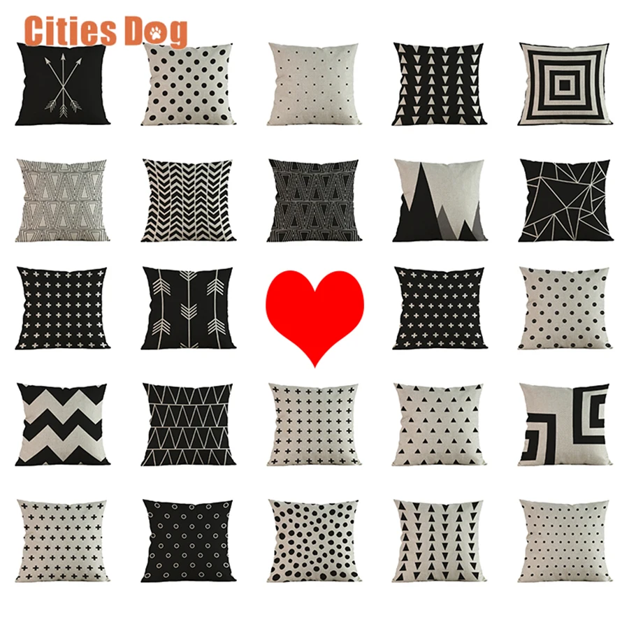 linen Pillowcase Black and gray geometry triangle pattern printing