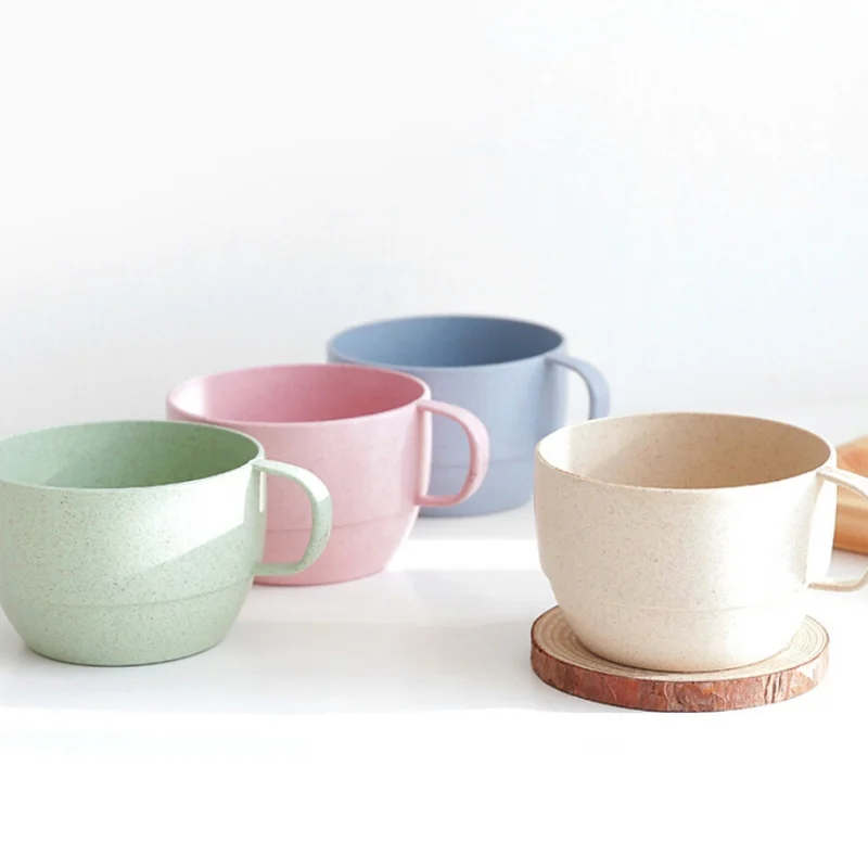 

Environmental Wheat Straw Milk Coffee Cup Biodegradable Breakfast Cup Teacup Mug With Simple Plain Ribbon Handle