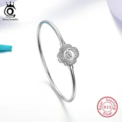 ORSA JEWELS 100% Серебро 925 пробы женские браслеты цветок с AAA кубический циркон 55 см модный серебряный браслет симпатичные украшения OSB14