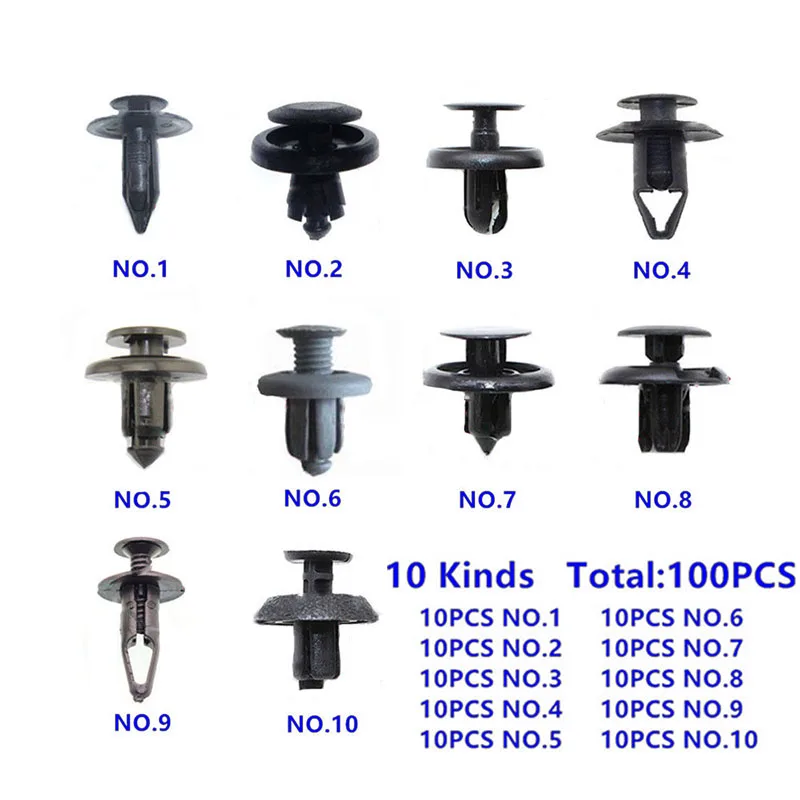 100 шт 10 видов размеров винтовые заклепки багажника набор автомобильных бамперов крыло для автоматическое пластиковое крепление зажимы