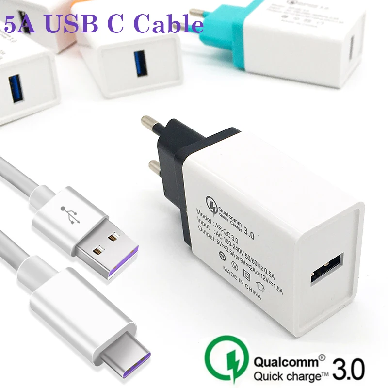 

5A USB C Cable For Xiaomi Mi 9 Redmi 7 Note 7 Quick Charge 3.0 Travel Wall Fast Phone Charger For Samsung S10 5G S9 Type C Cable