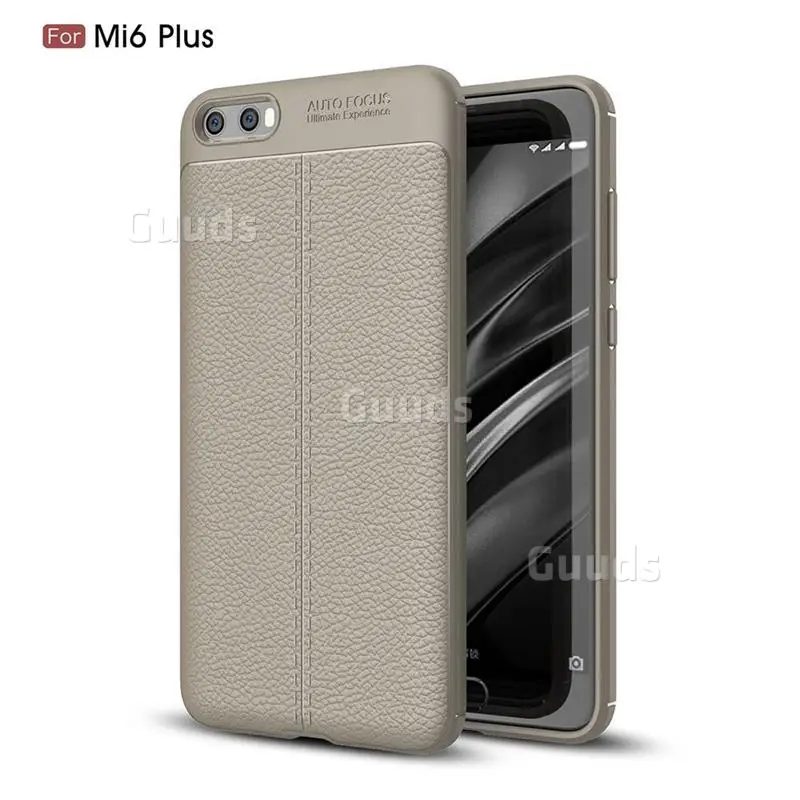 Luxury Auto Focus Litchi Texture Silicone TPU Back Cover for Xiaomi Mi 6 Plus - Gray