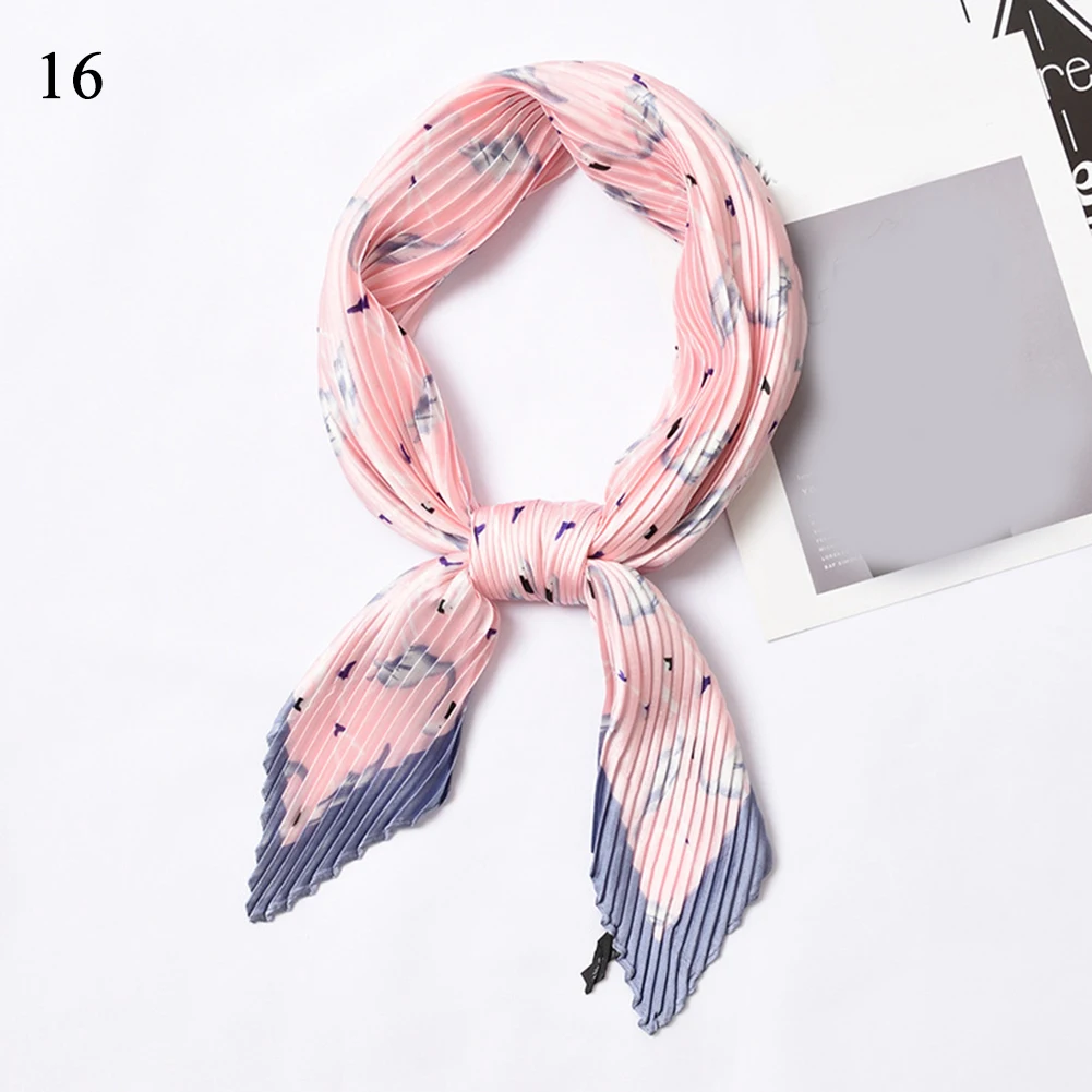 Плиссированный маленький квадратный атласный шелковый шарф 55*55 см женские шарфы в горошек с цветочным принтом платок - Цвет: 16
