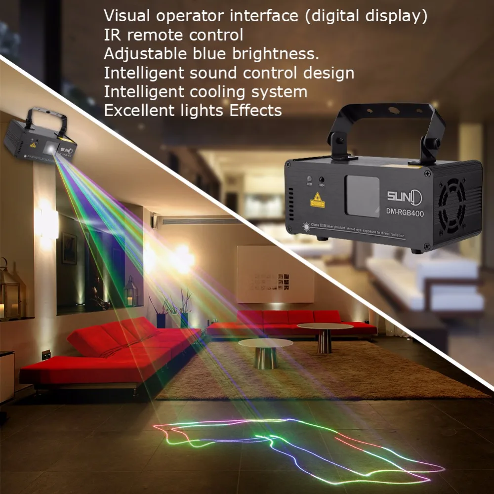 SUNY 400mW DMX DJ Party Disco Laser Stage Light 3D Animation Licht DMX/Sound RGB 
