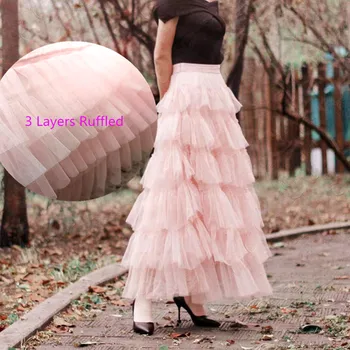 

3 Layers Pink White Ruffled Tulle Lace Trim Soft Gauze Fabric For Woman Dress, Dolls, Costume Design