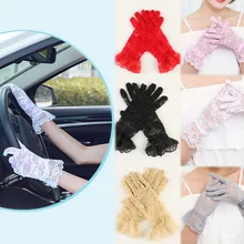 Модные романтические летние женские кружевные цветочные перчатки и варежки, белые и красные короткие перчатки длиной до запястья, Женские аксессуары