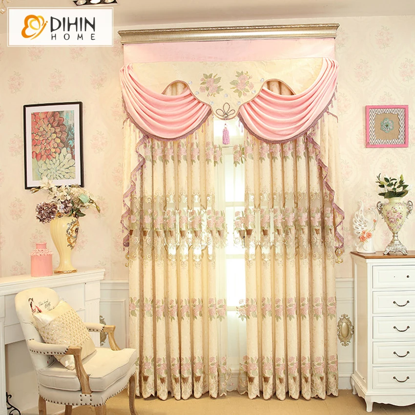 Customized Valance Embroidered Foral Embroidered Blackout Curtain High