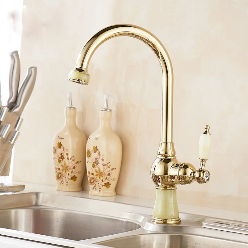 

brass European faucet Golden basins bibcock of cold and hot water in the kitchen Copper puckering rose gold sink faucet