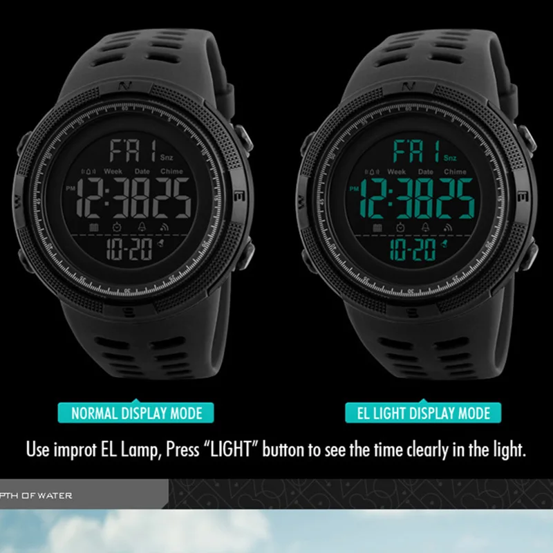Mens Sports Watches Dive 50m Digital LED Military Watch Men Casual Electronics Wristwatches relojes