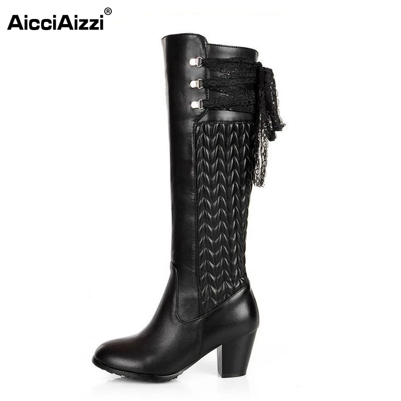 size 30-45 women real genuine leather high heel over knee boots long boot winter warm botas militares footwear heels shoes R2262