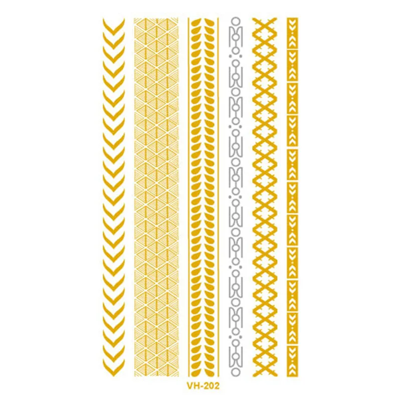 الجسم الفن اللوحة لصاقات وشم بريق معدني الذهب الفضة المؤقتة فلاش سوار الوشم المتاح الهنود الوشم VH-202 الجسم الفن اللوحة لصاقات وشم بريق معدني الذهب الفضة المؤقتة فلاش سوار الوشم المتاح الهنود الوشم VH-202