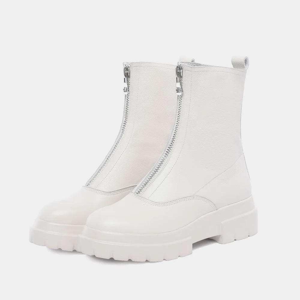 Высококачественные сапоги из натуральной кожи с круглым носком на средней