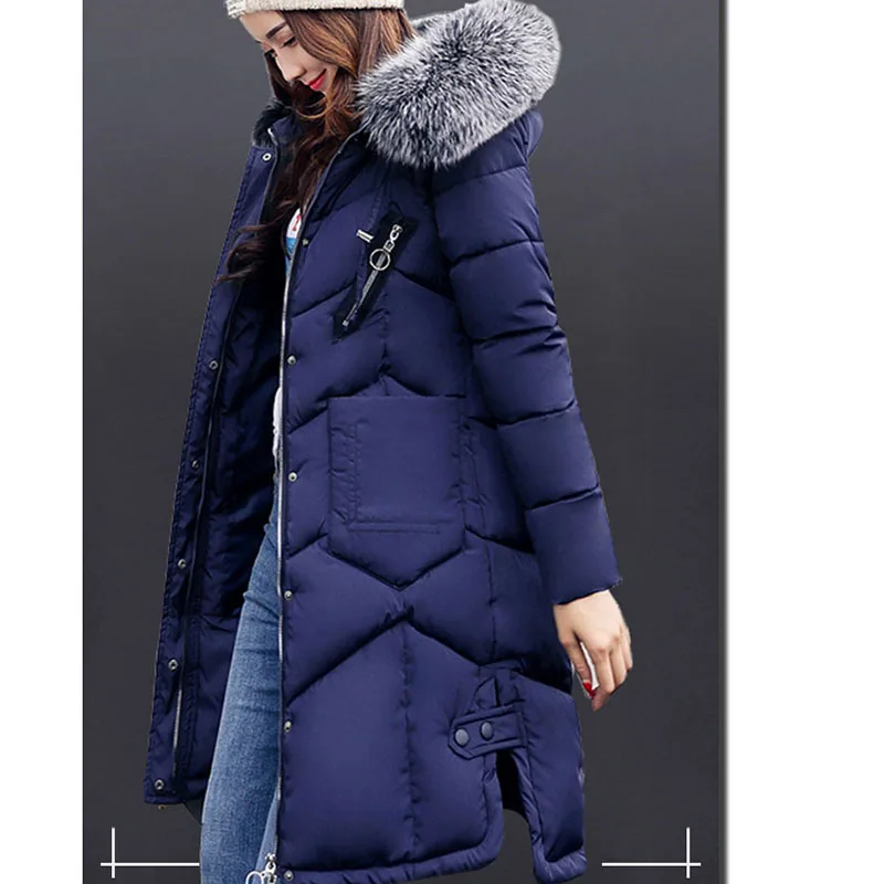 Зимнее женское пальто, утепленное хлопковое пальто с длинным мехом, зимняя женская одежда большого размера, плотная одежда, Женская парка, верхняя одежда OK268