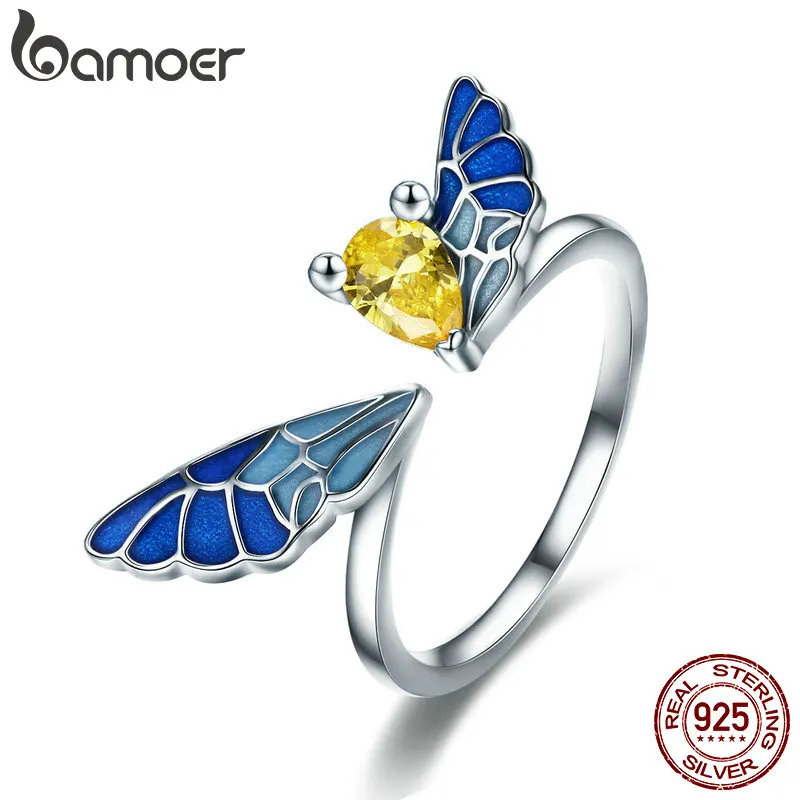 

BAMOER New Trendy 100% 925 Sterling Silver Lovely Butterfly Fairy Adjustable Open Size Ring Women Sterling Silver Jewelry SCR359