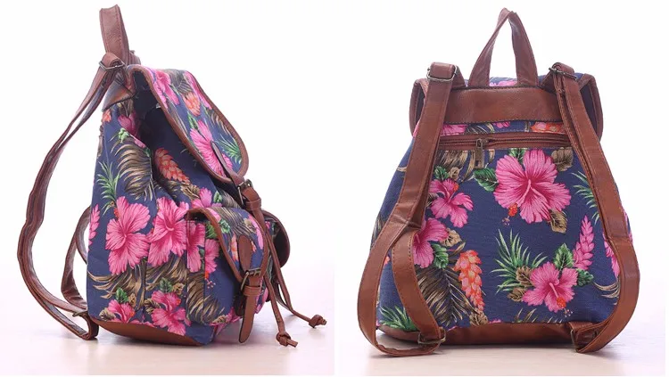 Холщовая Сумка из искусственной кожи Mochila, модный рюкзак, школьные сумки для девочек, Женский школьный рюкзак с цветочным принтом