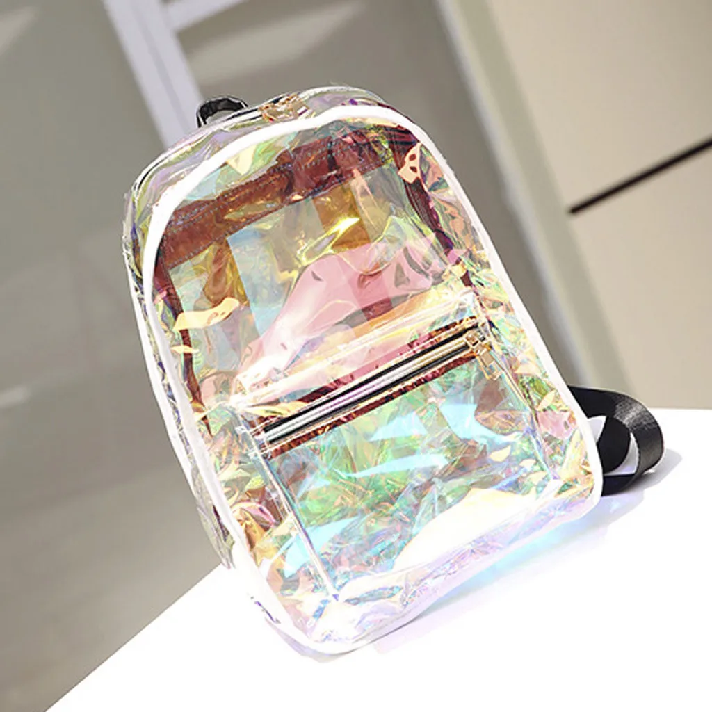 

MUQGEW Fashion Colorful Laser Hologram PVC Backpacks Girl Clear Transparent Jelly Mini Backpack Travel School Book Bag Rucksack