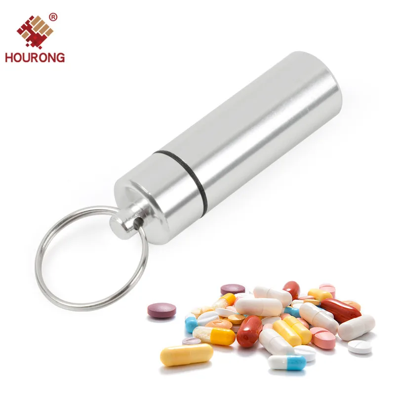 

1 PC Aluminum Waterproof Pill Box Containers Cache Drugs Container Holder Key Chain Accessories Small Item Storage Tool