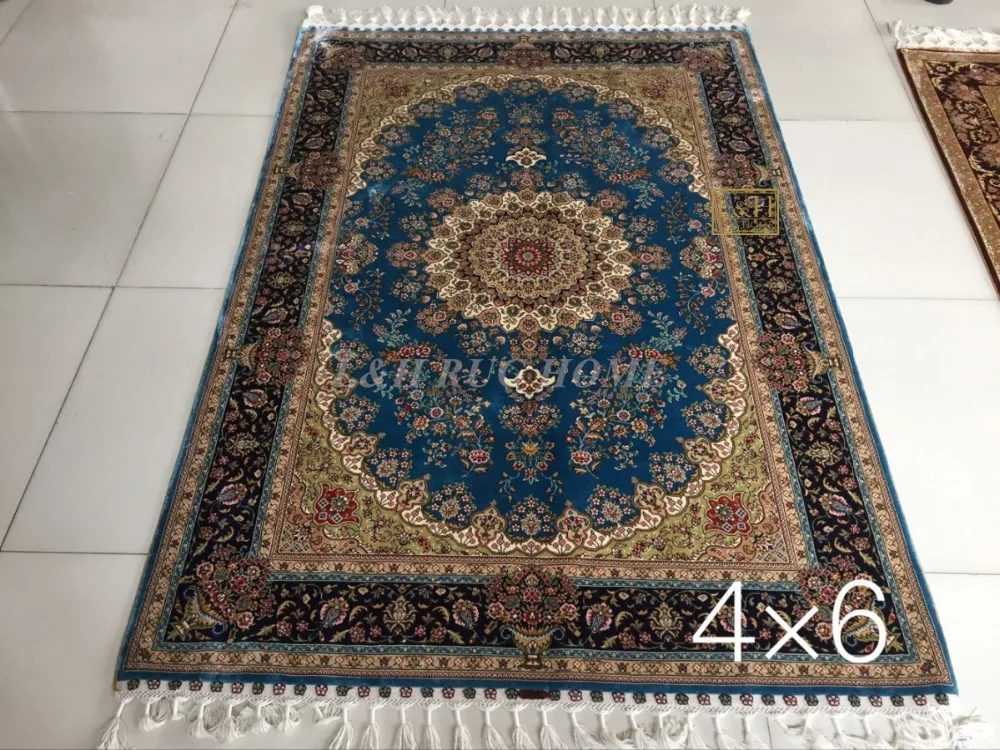 

Free shipping 4'X6' 230 Line Handmade Silk Oriental Persian Rug hand Knotted silk carpet for home decoration